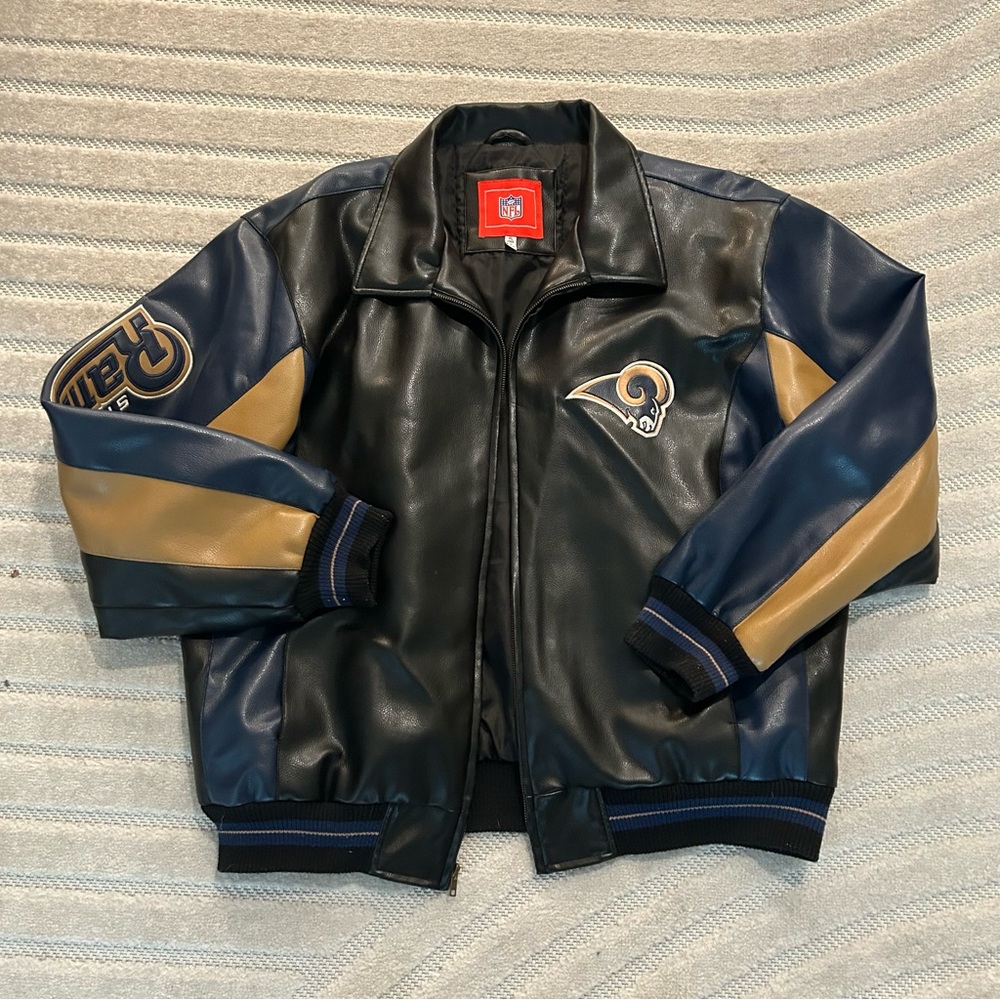 Vintage NFL St. Louis Rams Football Bomber Faux Leather Jacket - XL